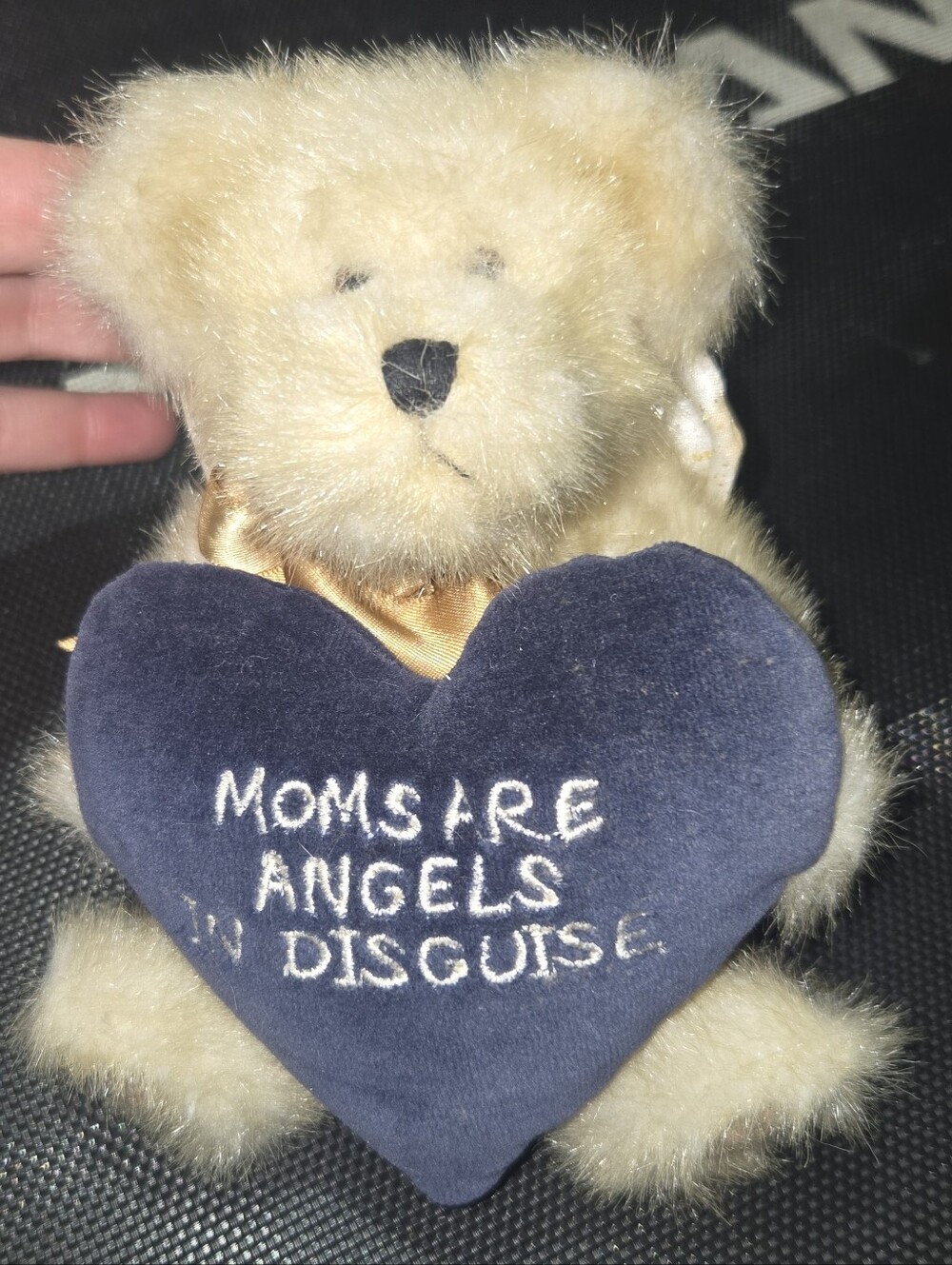 Boyds Bears Cream Plush Bear with Navy Heart Pillow